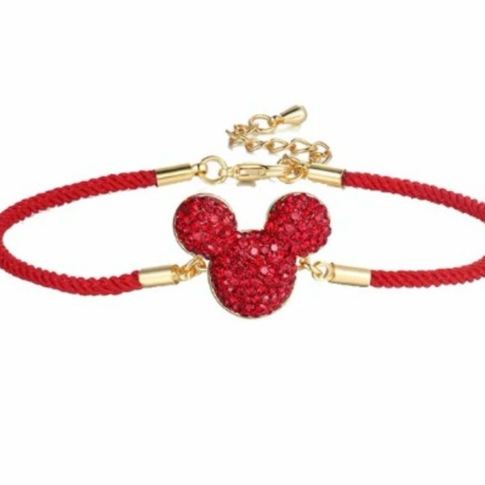 🎄 New! Red Rhinestone Mickey Mouse w Cubic Zirconia Bracelet w Gift Box